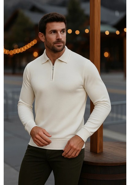 Erkek Günlük Uzun Kollu Krem Polo Yaka Kazak fiyatları