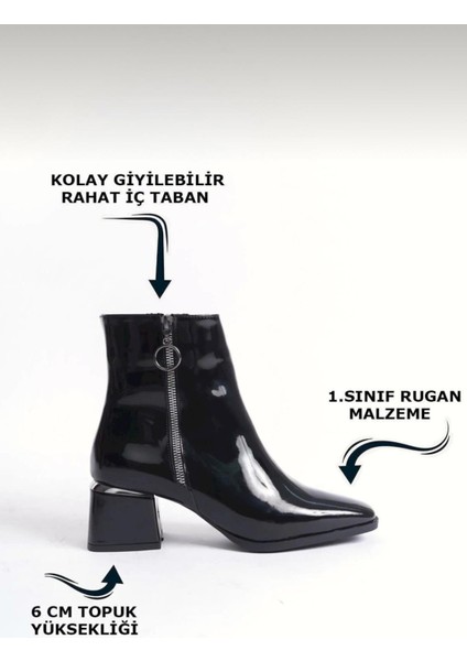 Kalın Topuk Sivri Burun Fermuarlı Kadın Bot Siyah indirimleri