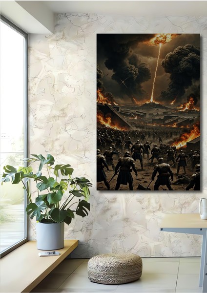 Kıyamet Savaşı Yağlı Boya Görünümlü Ahşap Dekoratif Tablo Dikdörtgen Tablo