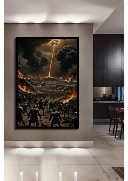 Kıyamet Savaşı Yağlı Boya Görünümlü Ahşap Dekoratif Tablo Dikdörtgen Tablo fiyatları