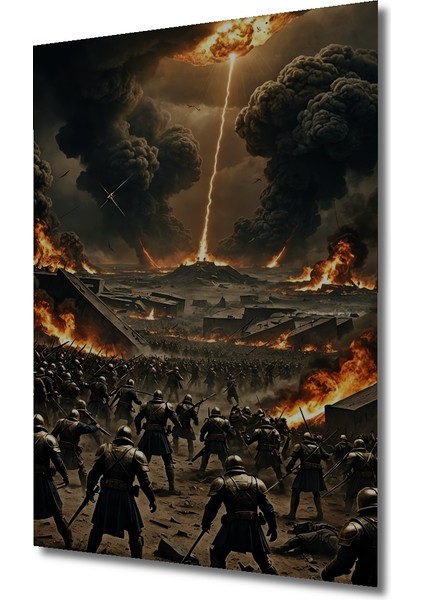Kıyamet Savaşı Yağlı Boya Görünümlü Ahşap Dekoratif Tablo Dikdörtgen Tablo modelleri