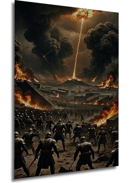 Kıyamet Savaşı Yağlı Boya Görünümlü Ahşap Dekoratif Tablo Dikdörtgen Tablo fırsatları