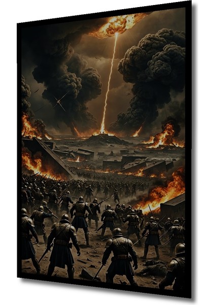 Kıyamet Savaşı Yağlı Boya Görünümlü Ahşap Dekoratif Tablo Dikdörtgen Tablo indirimleri