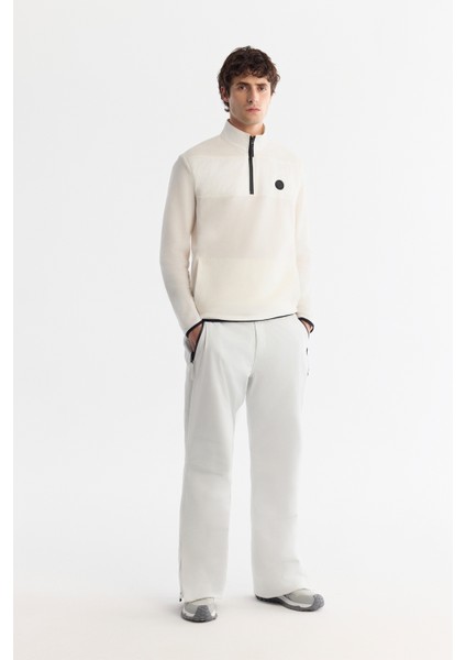 Erkek Ekru Soğuğa Dayanıklı Fermuarlı Dik Yaka Polar Regular Fit Sweatshirt A42Y1380