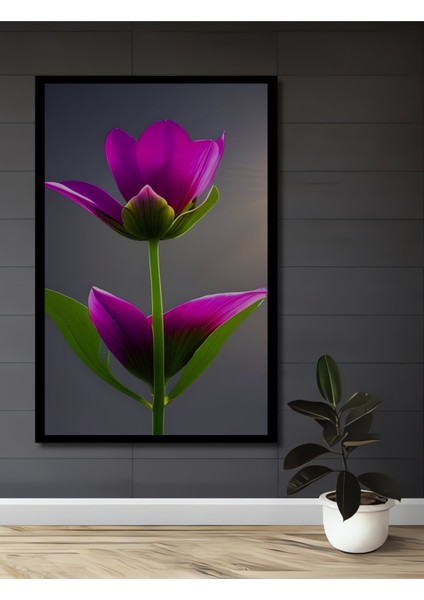 Fuşya Lale Yağlı Boya Görünümlü Ahşap Dekoratif Tablo Dikdörtgen Tablo fiyatları