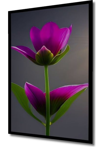 Fuşya Lale Yağlı Boya Görünümlü Ahşap Dekoratif Tablo Dikdörtgen Tablo indirimleri