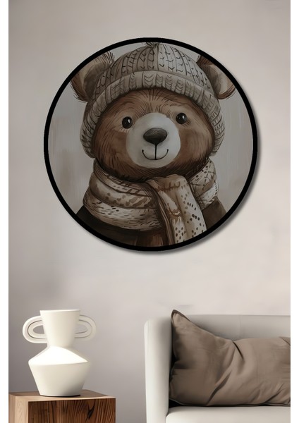 Sevimli Ayıcık Suluboya Görünümlü Ahşap Dekoratif Tablo Yuvarlak Tablo fiyatları