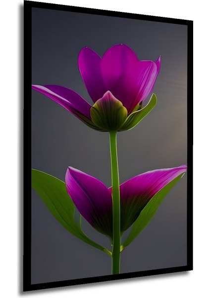 Fuşya Lale Yağlı Boya Görünümlü Ahşap Dekoratif Tablo Dikdörtgen Tablo
