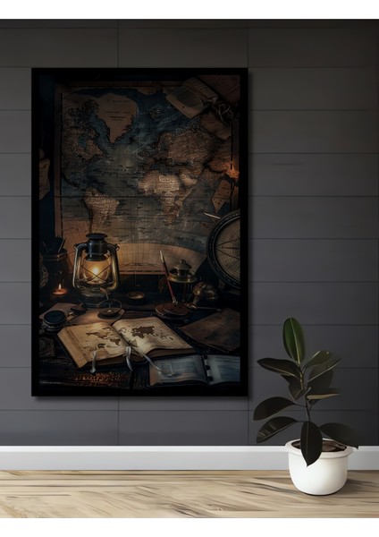 Eski Dünya Haritası Yağlı Boya Görünümlü Ahşap Dekoratif Tablo Dikdörtgen Tablo fiyatları