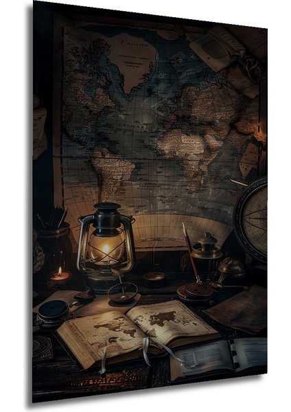 Eski Dünya Haritası Yağlı Boya Görünümlü Ahşap Dekoratif Tablo Dikdörtgen Tablo fırsatları