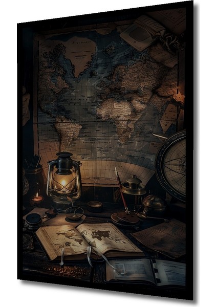Eski Dünya Haritası Yağlı Boya Görünümlü Ahşap Dekoratif Tablo Dikdörtgen Tablo indirimleri