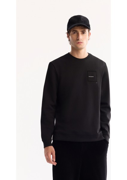 Erkek Siyah Bisiklet Yaka Pamuklu Bi-Stretch Baskılı Regular Fit Sweatshirt A52Y1261