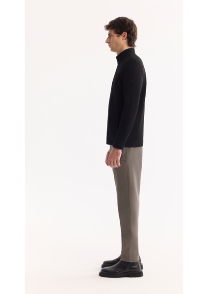 Erkek Siyah Dik Yaka Fermuarlı Yün Karışımlı Dokulu Regular Fit Hırka A52Y5044