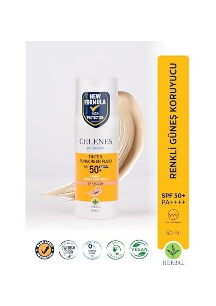 Celenes Herbal Renkli Güneş Koruyucu Dry Touch Light 50 Spf modelleri