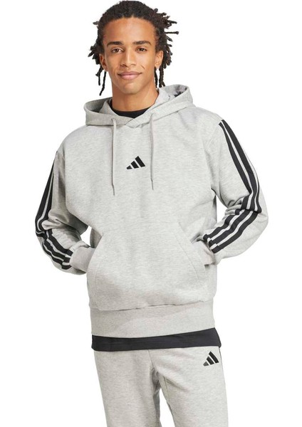 3 Stripes Fl Erkek Gri Kapüşonlu Sweatshirt