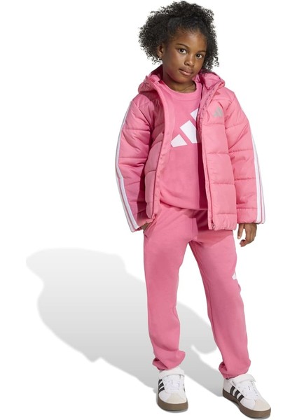 Essentials 3 Stripes Çocuk Pembe Kapüşonlu Ceket modelleri