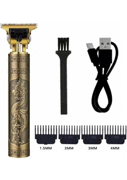 Vintage Görünümlü Güçlü 4 Farklı Başlıklı USB Şarjlı Manuel Tıraş Makinası (K95)
