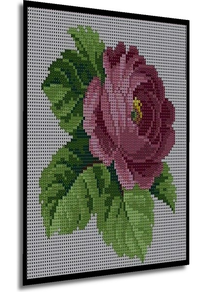 Ahşap Dekoratif Tablo Kanaviçe Çiçek Desenli Gül Bahçesi Dikdörtgen Tablo