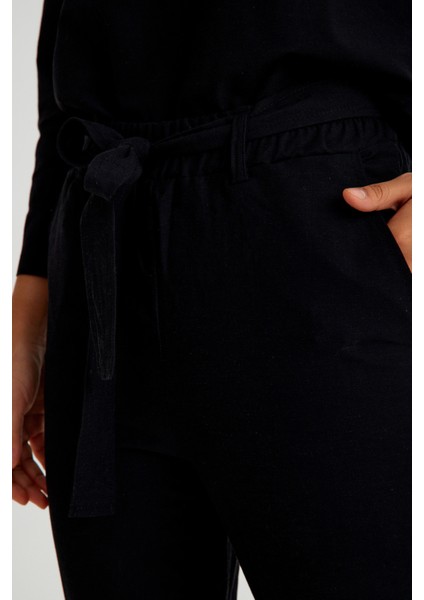 Keten Günlük Rahat Beli Kemerli Kadın İkili Takım Alt Üst