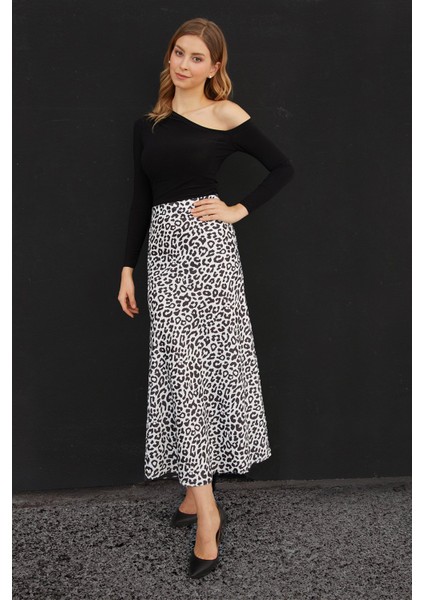 Beli Lastikli Leopar Desenli Midi Boy Saten Etek