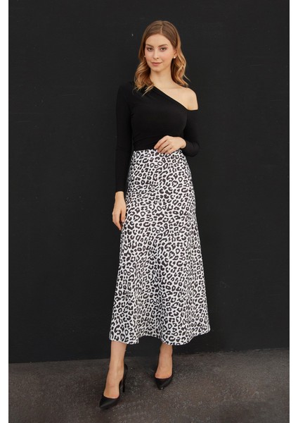 Beli Lastikli Leopar Desenli Midi Boy Saten Etek fiyatları
