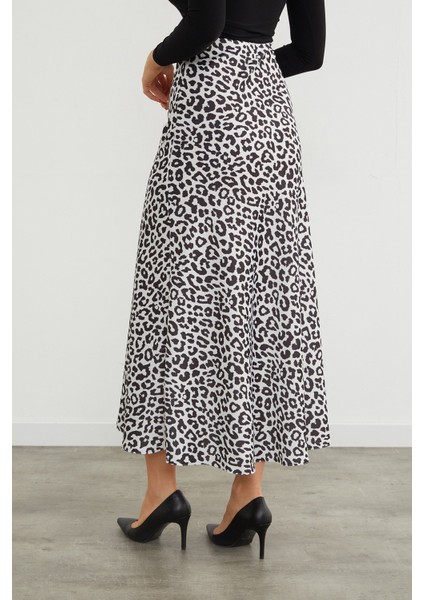 Beli Lastikli Leopar Desenli Midi Boy Saten Etek
