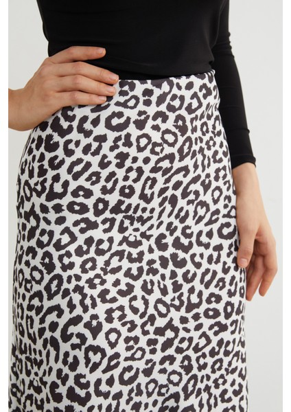Beli Lastikli Leopar Desenli Midi Boy Saten Etek