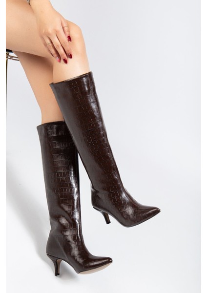 SYT-2025 Kahve Kroko Günlük Kadın Çizme