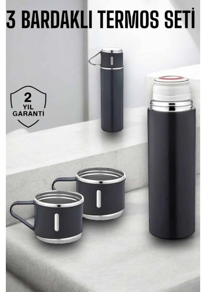 Paslanmaz Çelik 3’lü Termos Seti Vakumlu ve 8 Saat Isı Koruma