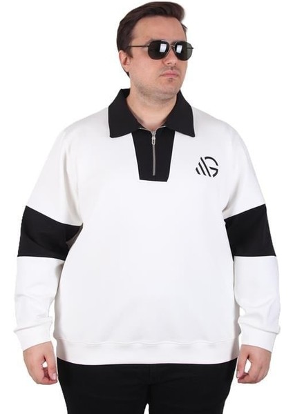 Büyük Beden Polo Yaka Fermuarlı Sweat Double Face 25709 Bej fiyatları