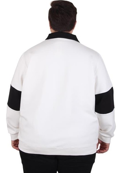 Büyük Beden Polo Yaka Fermuarlı Sweat Double Face 25709 Bej modelleri