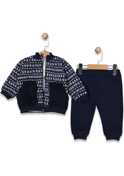 254027 Erkek Bebek Karma Desenli Fermuarlı Şardonlu 3'lü Takım