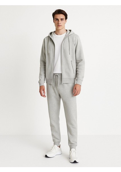 Uzun Kollu Kapüşonlu Basic Gri Sweatshırt