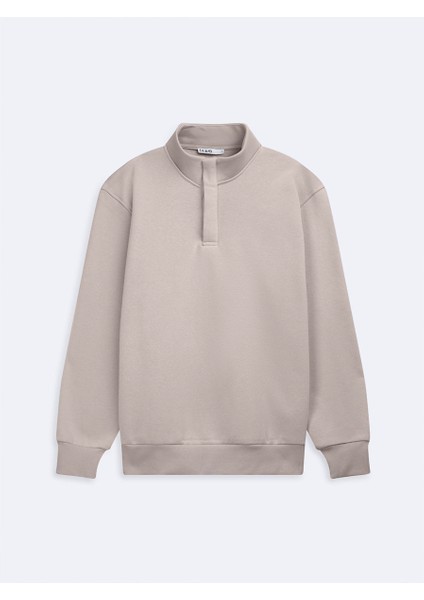 Uzun Kollu Yarım Fermuarlı Regular Bej Sweatshırt