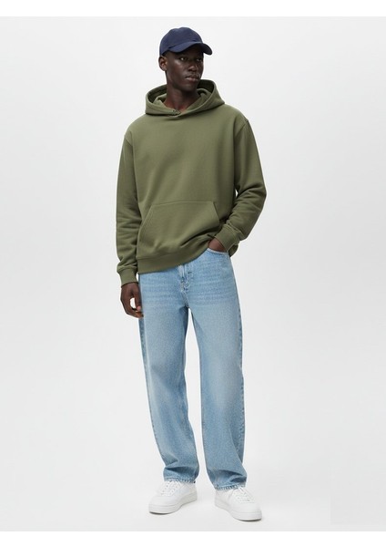 Uzun Kollu Kapüşonlu Basic Yeşil Sweatshırt