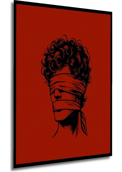 Gızemlı Kara Kalem Görünümlü Modern Sanat Ahşap Dekoratif Tablo Dikdörtgen Tablo