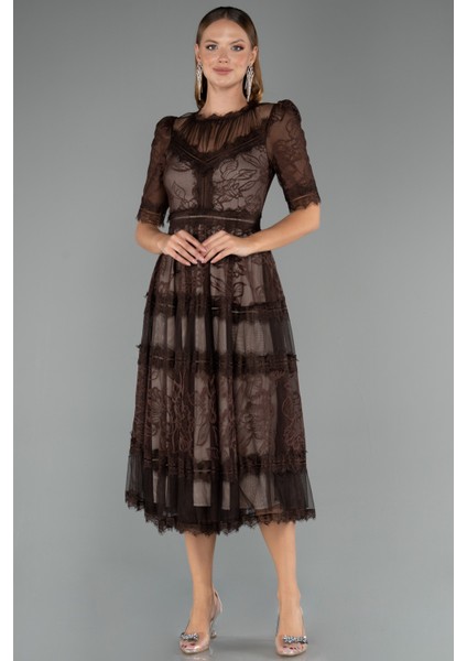 Kısa Kol Midi Davet Elbisesi ABK1388