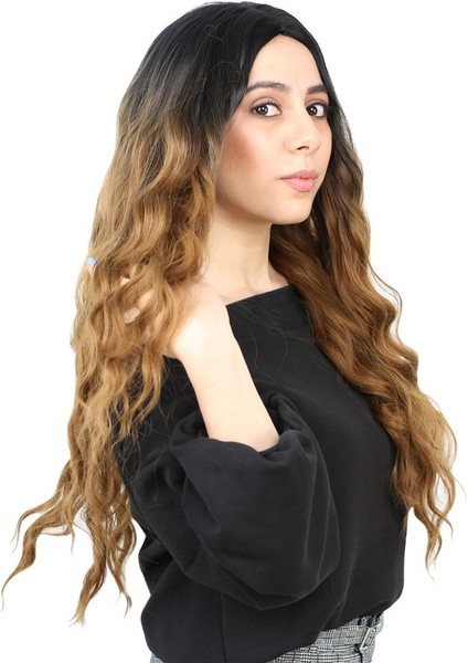 Fiber Sentetik Uzun Su Dalgası Peruk / Siyah / Karamel Ombreli modelleri