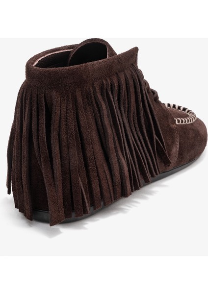 Raux Kahverengi Süet Hakiki Deri Saçaklı Kadın Bilekte Bot indirimleri