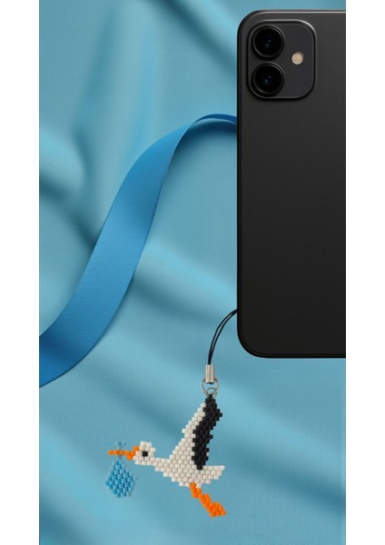 Miyuki Boncuk El Yapımı Mavi Bebek Bohçası Taşıyan Leylek Telefon Çarmı - Charm