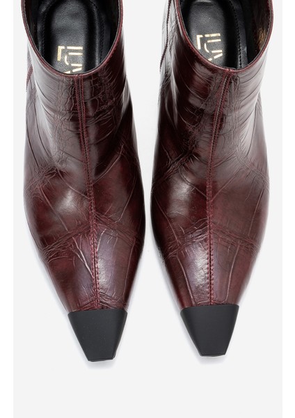 Rassel Bordo Baskı Mat Burunlu Kadın Ince Topuklu Bot fiyatları