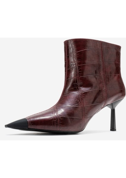 Rassel Bordo Baskı Mat Burunlu Kadın Ince Topuklu Bot fırsatları