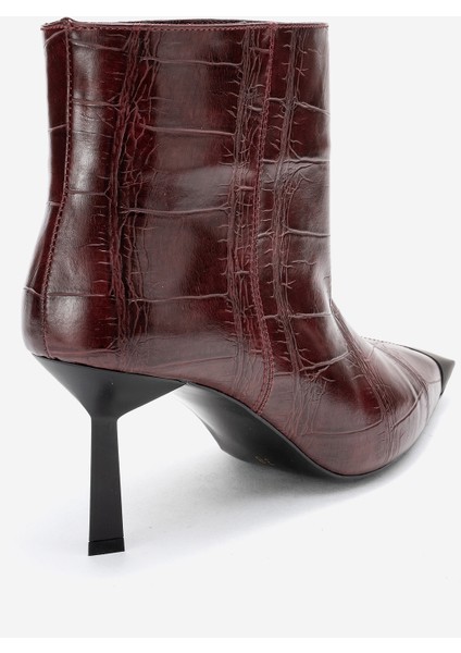 Rassel Bordo Baskı Mat Burunlu Kadın Ince Topuklu Bot indirimleri