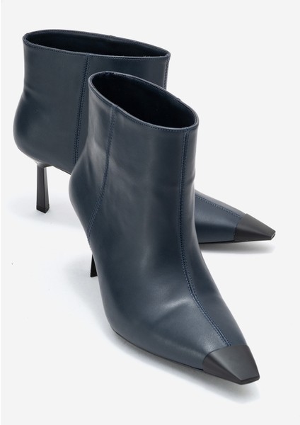 Rassel Lacivert Cilt Mat Burunlu Kadın Ince Topuklu Bot