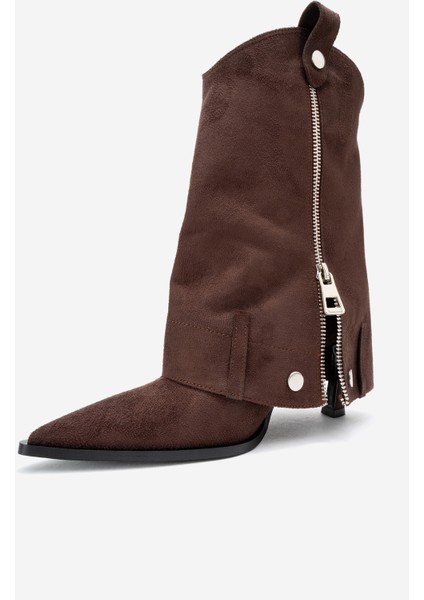 Lola Kahverengi Süet Fermuarlı Sivri Burunlu Kadın Topuklu Bot fırsatları
