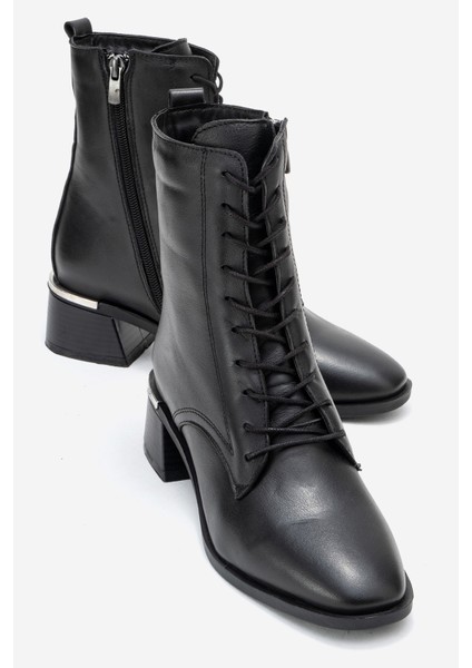 Avıa Siyah Cilt Hakiki Deri Kadın Kalın Topuklu Bot