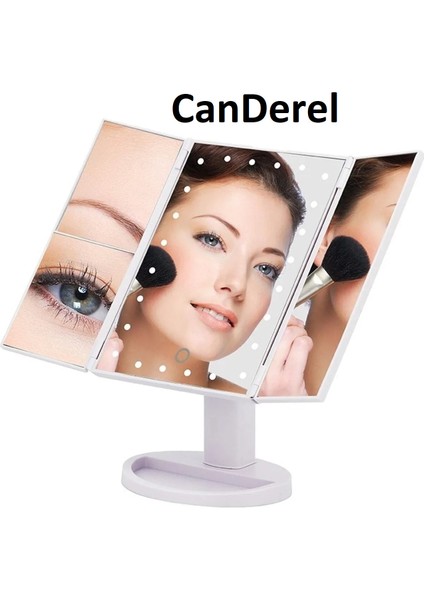 24 LED Işıklı Masa Üstü Profesyonel Makyaj Aynası Katlanabilir 1X-2X-3X+10X Hd Zoomlu Beyaz