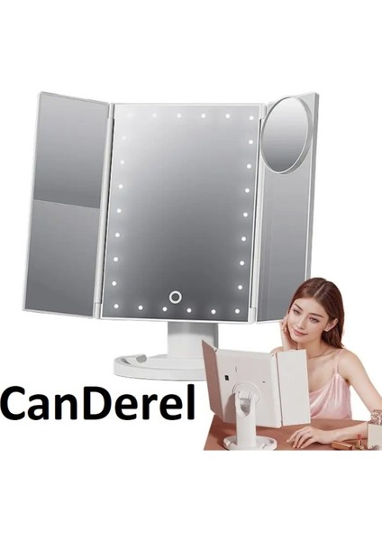 24 LED Işıklı Masa Üstü Profesyonel Makyaj Aynası Katlanabilir 1X-2X-3X+10X Hd Zoomlu Beyaz modelleri