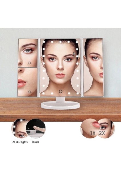 24 LED Işıklı Masa Üstü Profesyonel Makyaj Aynası Katlanabilir 1X-2X-3X+10X Hd Zoomlu Beyaz indirimleri