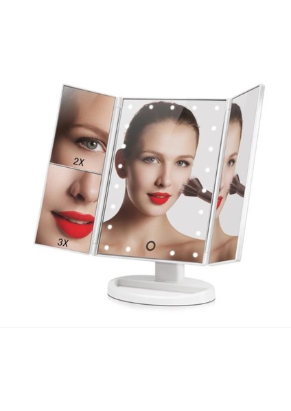 24 LED Işıklı Masa Üstü Profesyonel Makyaj Aynası Katlanabilir 1X-2X-3X+10X Hd Zoomlu Beyaz